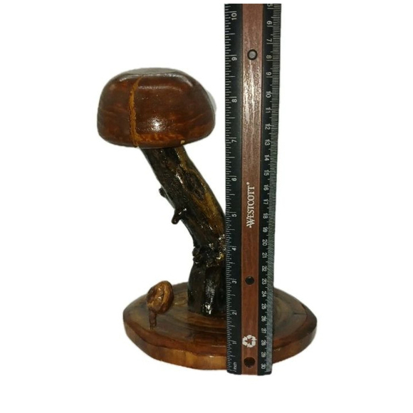 Vintage Hand Carved Wooden Mushroom Stone Sculptures 1980s Folk Art - Picture 7 of 10